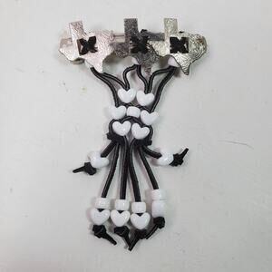 Handmade Tribal Hair Barrette Black w/ White Heart Beads